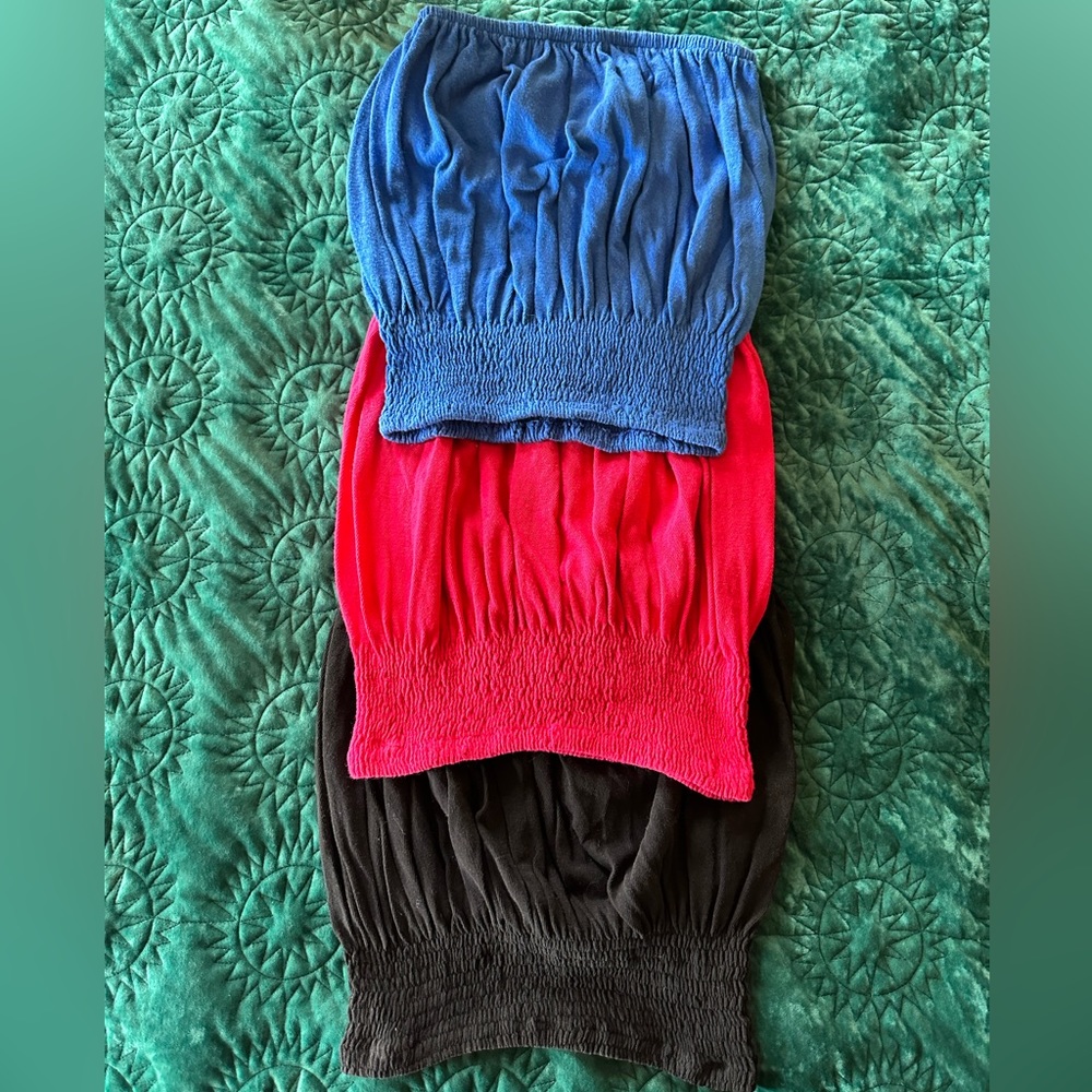 Bundle of 1970s tagless tube tops- Royal Blue, Hot Pink, Black